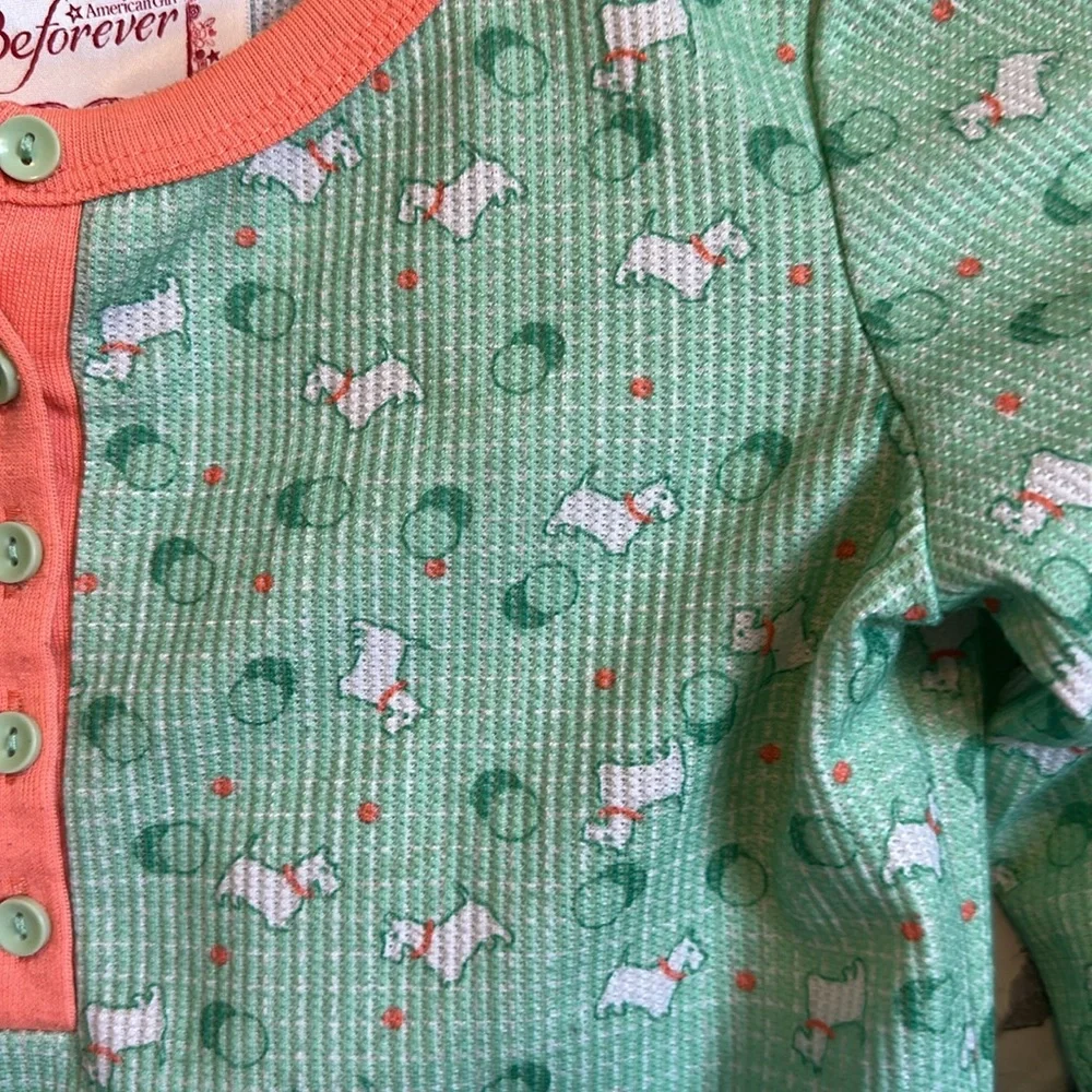Girls’ American girl Green and Orange dog print Long pj Sleeve Shirt